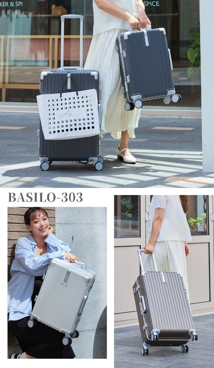 【軽量 フレーム ワンタッチオープン】機内持ち込み / Mサイズ USBポート付き スーツケース |BASILO-303 正規品