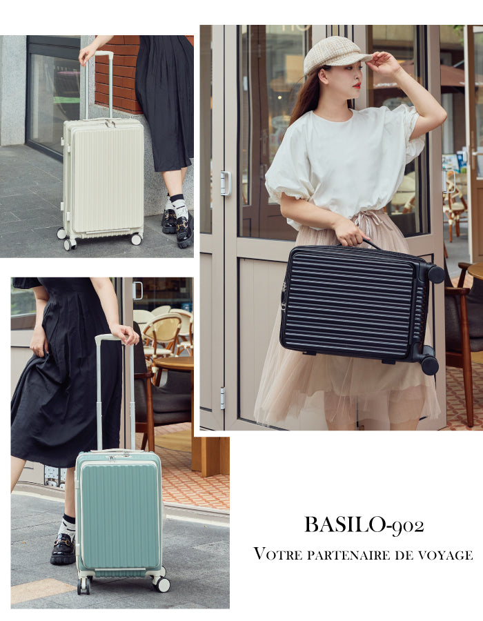 【フロントオープン・USB付き】機内持ち込み Mサイズ 軽量 スーツケース BASILO-902