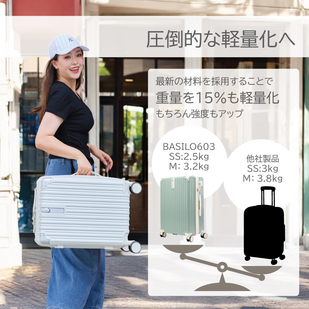 【カップホルダー / USB】多機能 スーツケース 機内持込み / Mサイズ 軽量 BASILO-603 正規品