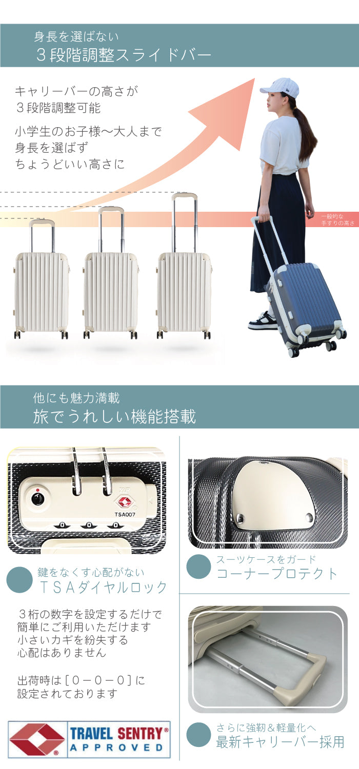 スーツケース Mサイズ 洗える内装 超軽量 約3.7kg 大容量 約62L スーツケース 機内持ち込み 軽量 小型 おしゃれ Sサイズ Mサイズ